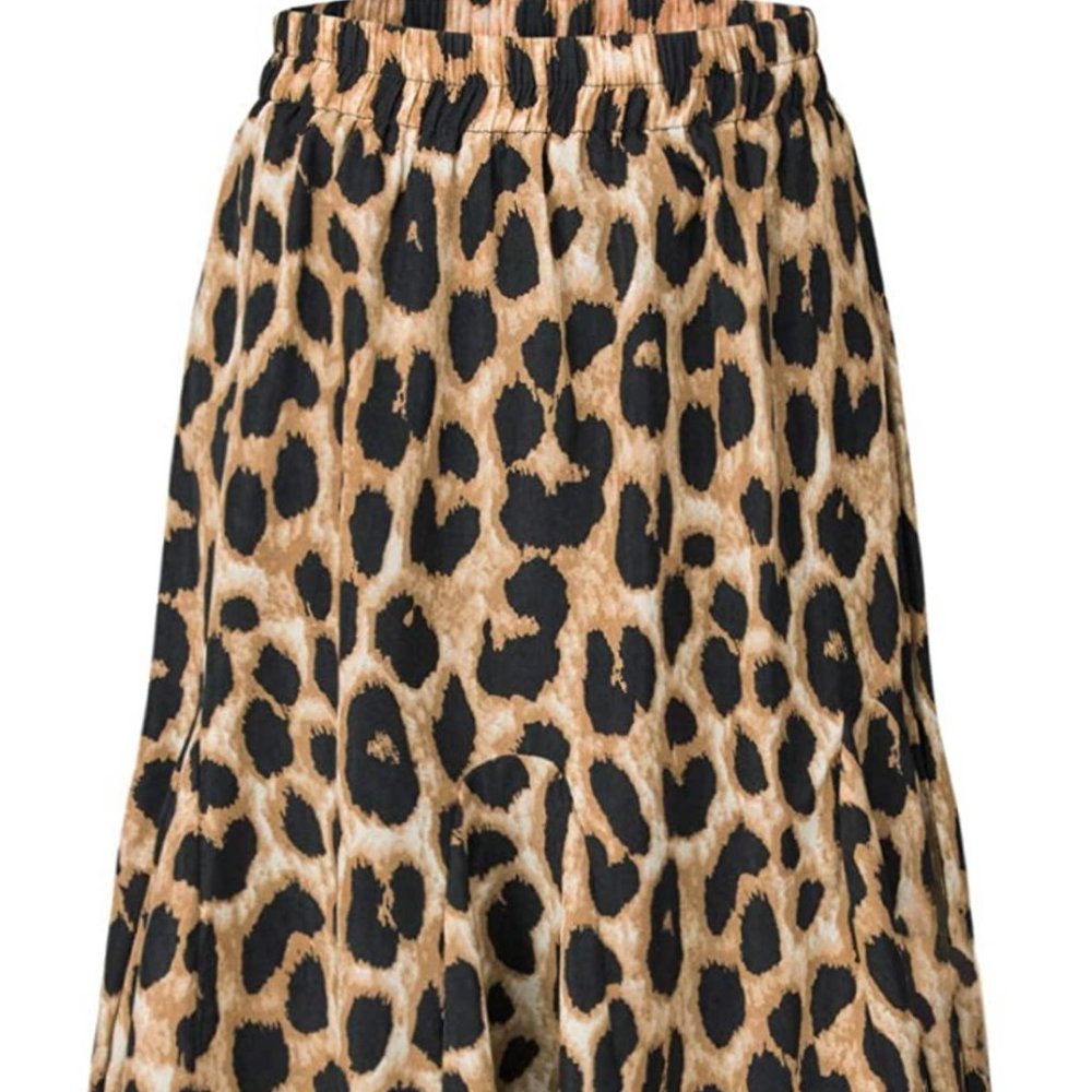 CHOiES Boho Elastic Waist Leopard Skirt